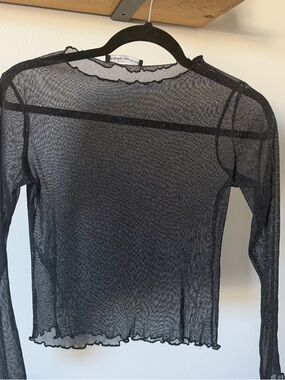 Brandy Melville Black Sheer Mesh Long-Sleeve Top